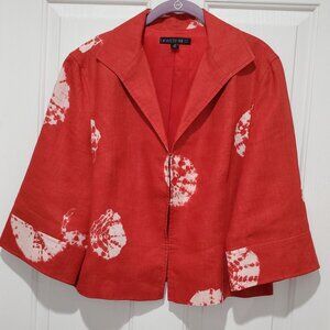 Lafayette 148 New York Lined Linen Jacket, Large White Print on Chili Red